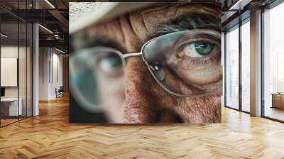 A side view close-up of a cowboy hat emphasizing its detailed stitching and texture, conveying a strong sense of Western craftsmanship and rural tradition. Wall mural