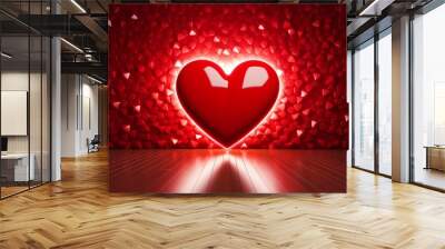 a red heart in a room with a wood floor Wall mural