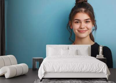 a woman smiling with a notebook Wall mural