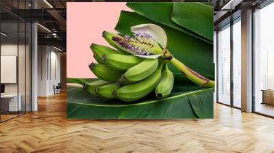 Group of green raw banana and banana Wall mural