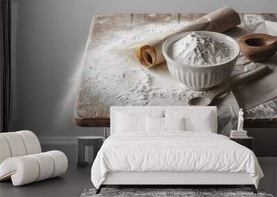 Kitchen still life with flour on the wooden table Wall mural