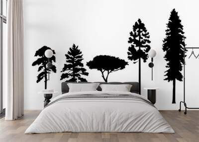 Variety of vector pine trees silhouettes isolated on a white background.  Wall mural