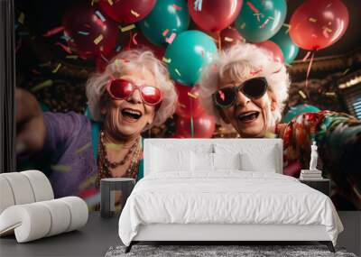 Cheerful old ladies partying	 Wall mural