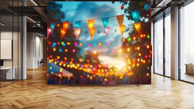 A colorful festival with many people and lights Wall mural