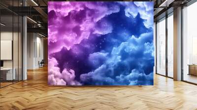 A colorful sky with purple and blue clouds and stars. The sky is filled with a sense of wonder and awe, as if the viewer is looking up at the vastness of the universe. The colors are vibrant Wall mural