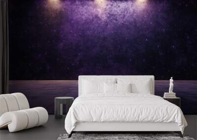 A dark room with purple walls and a starry sky. The room is empty and has a moody atmosphere Wall mural