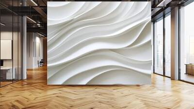 The image is a white background with a wave pattern. The waves are very long and seem to be made of paper. Scene is calm and serene, as if the waves are gently lapping against the shore Wall mural