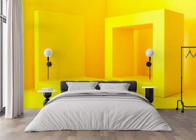 Yellow abstract geometric shape group set, minimal abstract background, 3d rendering, Scene with geometrical forms Wall mural