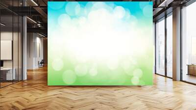 A blurred fresh spring, summer blue and green abstract banner background with bokeh glow. Wall mural