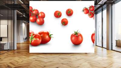 A collection of fresh juicy red ripe tomatoes on and off the vine isolated against a transparent background Wall mural