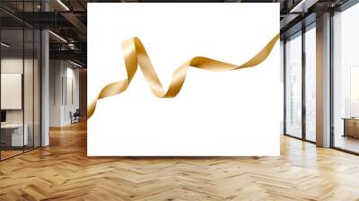 A curly gold ribbon for Christmas and birthday present banner isolated against a white background. Wall mural