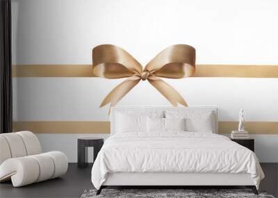 A gold ribbon and bow Christmas, birthday and valentines day gift and present decoration set isolated against a transparent background Wall mural