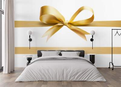 A gold ribbon and bow Christmas, birthday and valentines day present decoration set isolated against a white background Wall mural