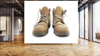 A pair of work boots isolated on a white background. Wall mural