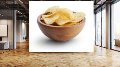 A side view of a snack bowl of savoury potato chips party food, crispy nibbles isolated against a transparent background Wall mural