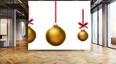 Gold Christmas bauble tree decorations with other design elements isolated against a white background. Wall mural