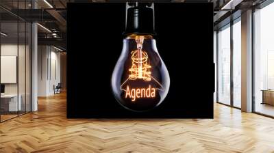 Hanging lightbulb with glowing Agenda concept. Wall mural