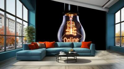 Hanging lightbulb with glowing Online concept. Wall mural