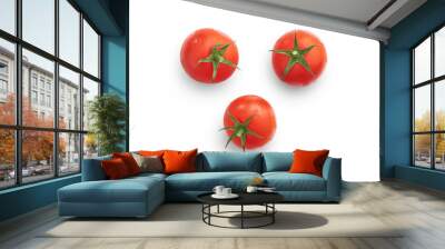 Three ripe juicy red tomatoes isolated against a transparent background Wall mural