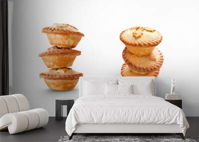 Top and side view of traditional Christmas pies with sweet mince filling isolated against a white background. Wall mural