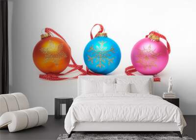 traditional christmas tree decorations isolated on a white back Wall mural