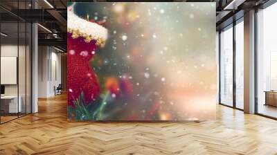 Traditional festive Christmas tree decorations background. Wall mural