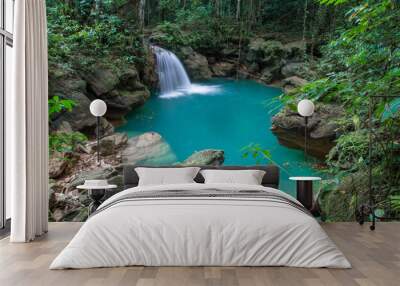 Beautiful waterfall with aqua blue water in the Jamaican jungle Wall mural