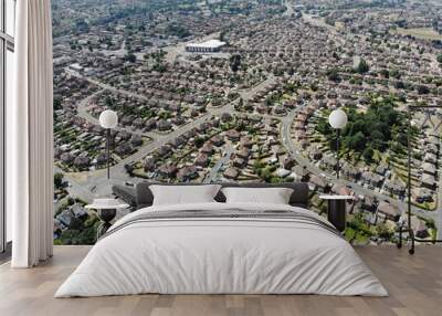 Typical UK Town aerial photo showing rows of houses, roads, parks and communal area Wall mural