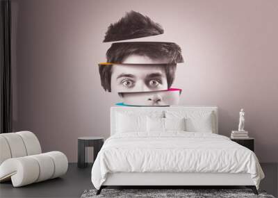 Split personality concept. Isolated cutout head of person with mental health disorder Wall mural