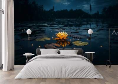 a lotus flower blooms at night
 Wall mural