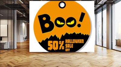 Happy Halloween sale discount banner. Eyes nightmare monster. Design for concept banner, poster, label or sticker. Cartoon style. Vector illustration. Wall mural