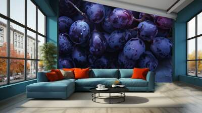 Fresh Purple Grapes with Water Drops for your background business, poster, wallpaper, banner, backdrop, greeting cards, and advertising for business entities or brands. Wall mural