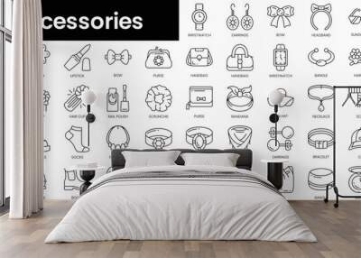 Set of outline accessories icons. Minimalist thin linear web icon set. vector illustration. Wall mural