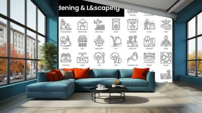 Set of outline gardening and landscaping icons. Minimalist thin linear web icon set. vector illustration. Wall mural