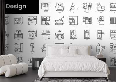 Set of outline interior design icons. Minimalist thin linear web icon set. vector illustration. Wall mural