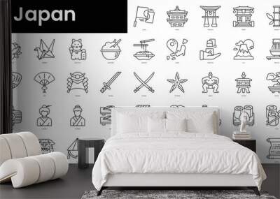 Set of outline japan icons. Minimalist thin linear web icon set. vector illustration. Wall mural