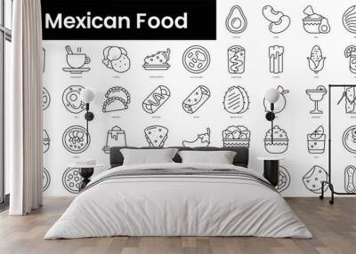 Set of outline mexican food icons. Minimalist thin linear web icons bundle. vector illustration. Wall mural