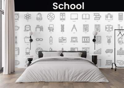 Set of outline school icons. Minimalist thin linear web icon set. vector illustration. Wall mural