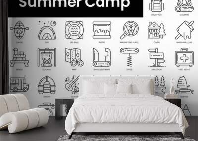 Set of outline summer camp icons. Minimalist thin linear web icon set. vector illustration. Wall mural