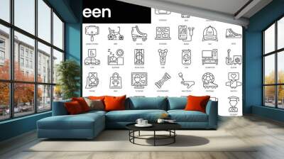 Set of outline teen icons. Minimalist thin linear web icon set. vector illustration. Wall mural