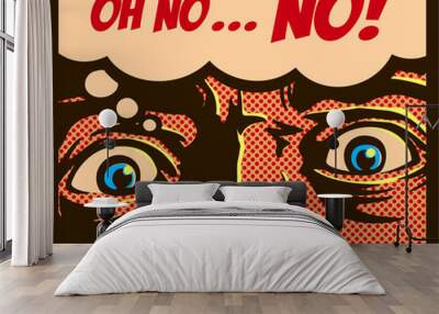 Pop art comic book style man in a panic with terrified eyes and face staring at something shocking or dreadful vector illustration Wall mural