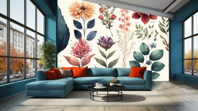 Bouquet of flowers, A group of vivid flowers. Beautiful flower elements. Watercolor illustration Wall mural