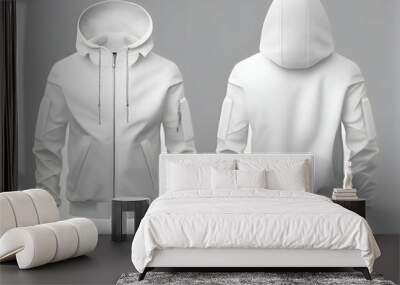 White jacket on a white, generative ai. Blank White hoodie isolated on white background. Mockup ready template Wall mural