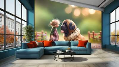 Personnage en pâte à modeler : Petite fille à côté d'un gros chien Wall mural