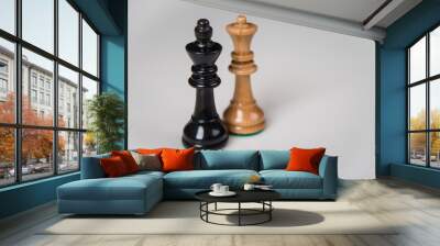 Chess pieces on a wooden board. The concept of tactical games. Wall mural