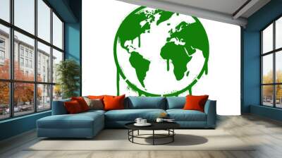 Green planet Earth. Spray paint graffiti stencil with copious leakage. White background. Global warming and climate change concept. Wall mural