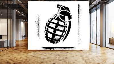 Hand grenade silhouette. Spray graffiti stencil. 
 Wall mural