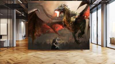 knight fighting dragon Wall mural