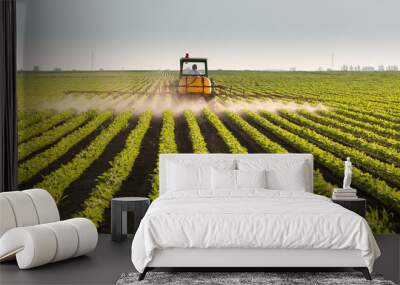 Tractor spraying soybean field Wall mural