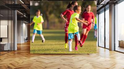 Young children players football match on soccer field Wall mural